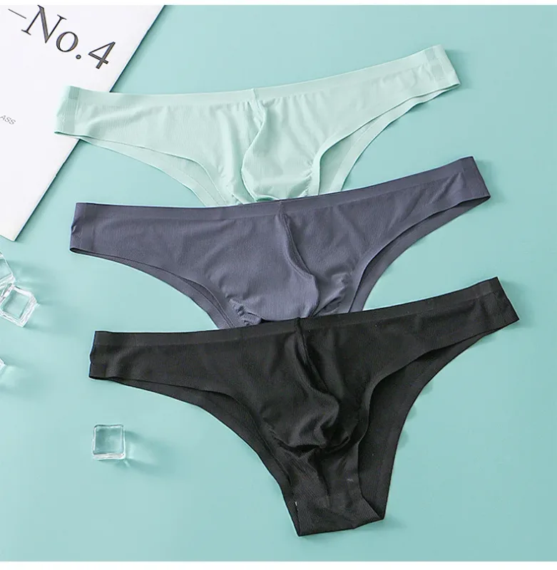 Half Hip Small Triangle Men's Underwear Low Waist Sexy Young Men Ice Silk Seamless Briefs Summer Lightweight Breathable Panties