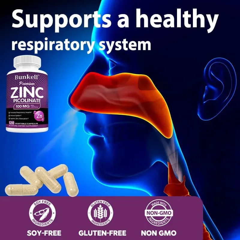 Premium Zinc Picolinate 100mg High Absorption Immune Support Respiratory Health Energy Production at Sleep Supplement