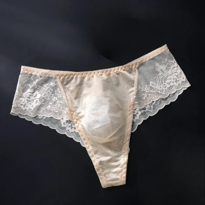 Men Briefs Ultra-Thin Lace Underwear Sheer Lmesh High Elastic Semi-Transparent Breathable Low-Rise Panties Sissy Lingerie
