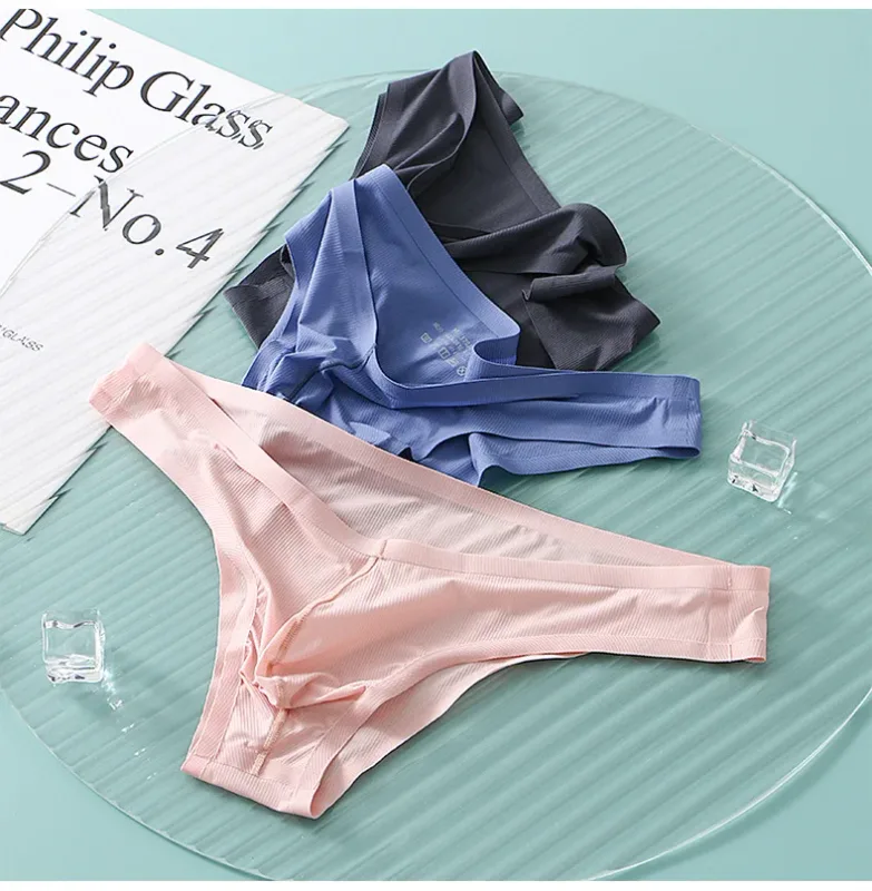Half Hip Small Triangle Men's Underwear Low Waist Sexy Young Men Ice Silk Seamless Briefs Summer Lightweight Breathable Panties