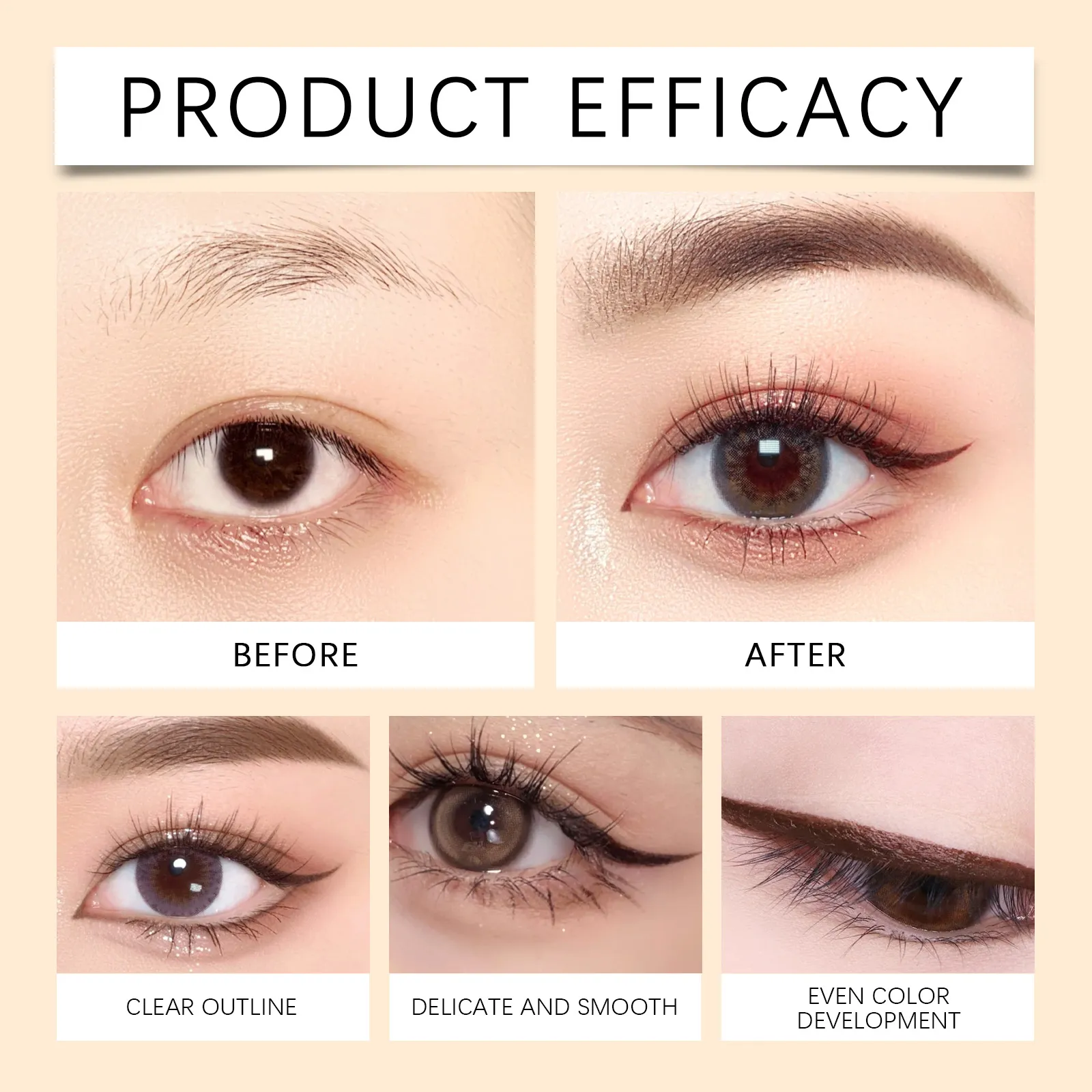 Zephoco Gel Eyeliner Pen Vízálló Smooth Eye Smink Hosszan tartó izzadságálló, olajálló Smudge Proof Eye Liner Ceruza smink