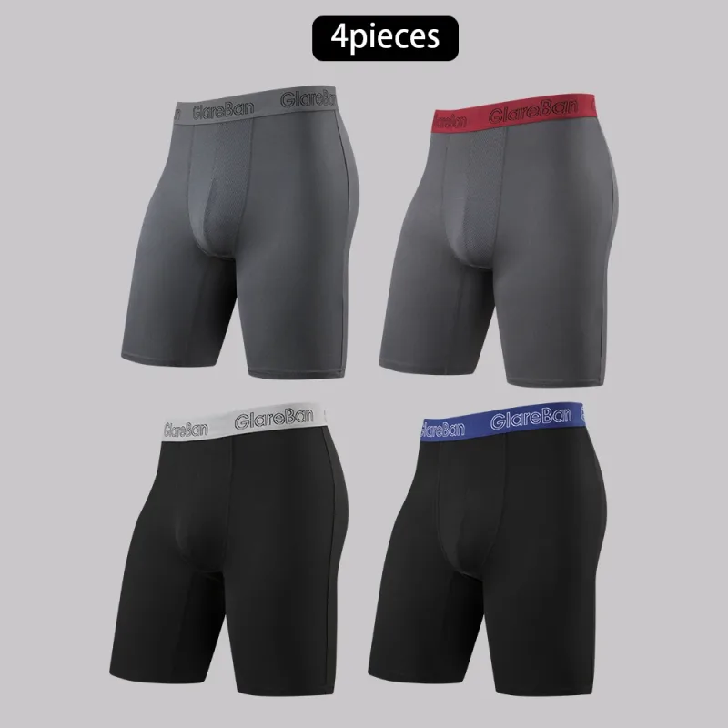 4 Stück gemischte Farben, schnell trocknende Boxershorts mit langem Bein, Unterhose, Unterwäsche für Zuhause und Sport, hochwertige Herrenhöschen