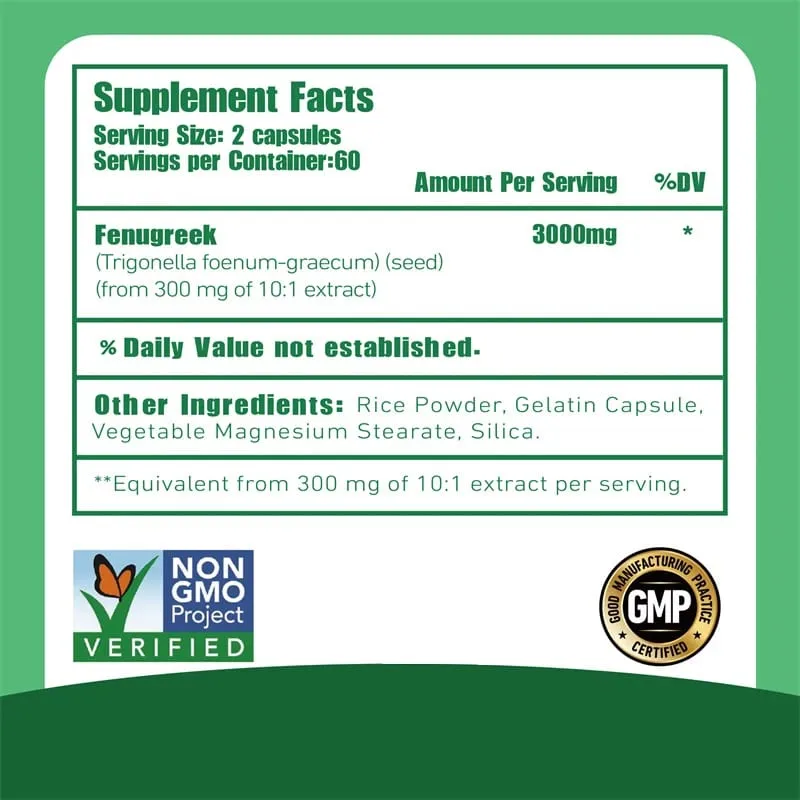 Fenugreek 3000MG - Angkop para sa mga Inang Nagpapasuso sa Pagbuo ng Dibdib Pinahusay na Sirkulasyon - Mayaman sa Protein at Bitamina
