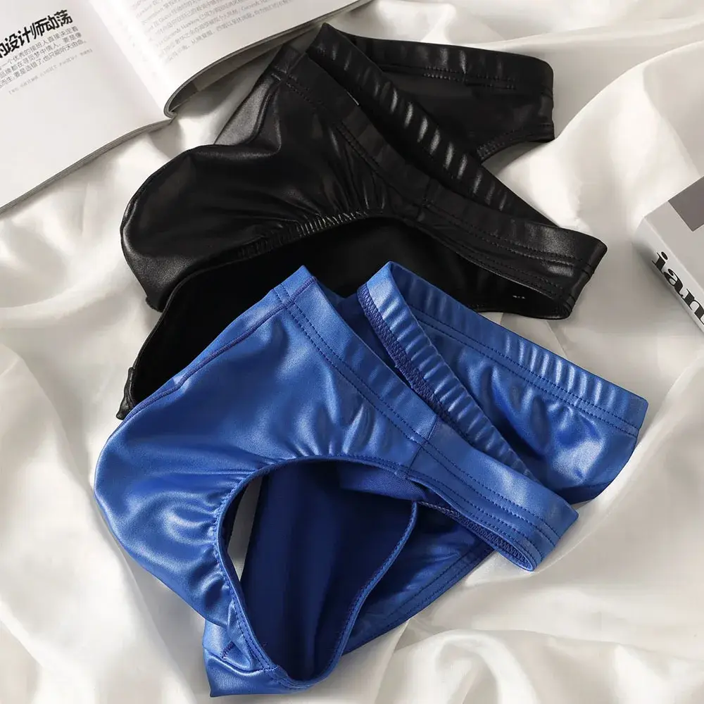 Waterproof Men Briefs Glossy Thong Silky Smooth Underpants Low-waist Men Underwear Waist Bulge Pouch Lingerie Panties Underpant