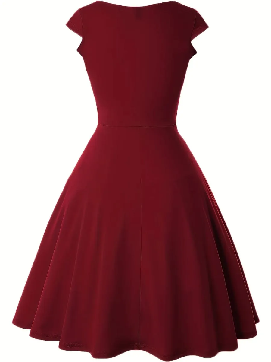 Γυναικείο κομψό, στρογγυλό λαιμό, καλοκαιρινό κοντό μανίκι μονόχρωμο φόρεμα σε γραμμή Α μέχρι το γόνατο Ψηλόμεση Swagger Party Wedding Casual Departure