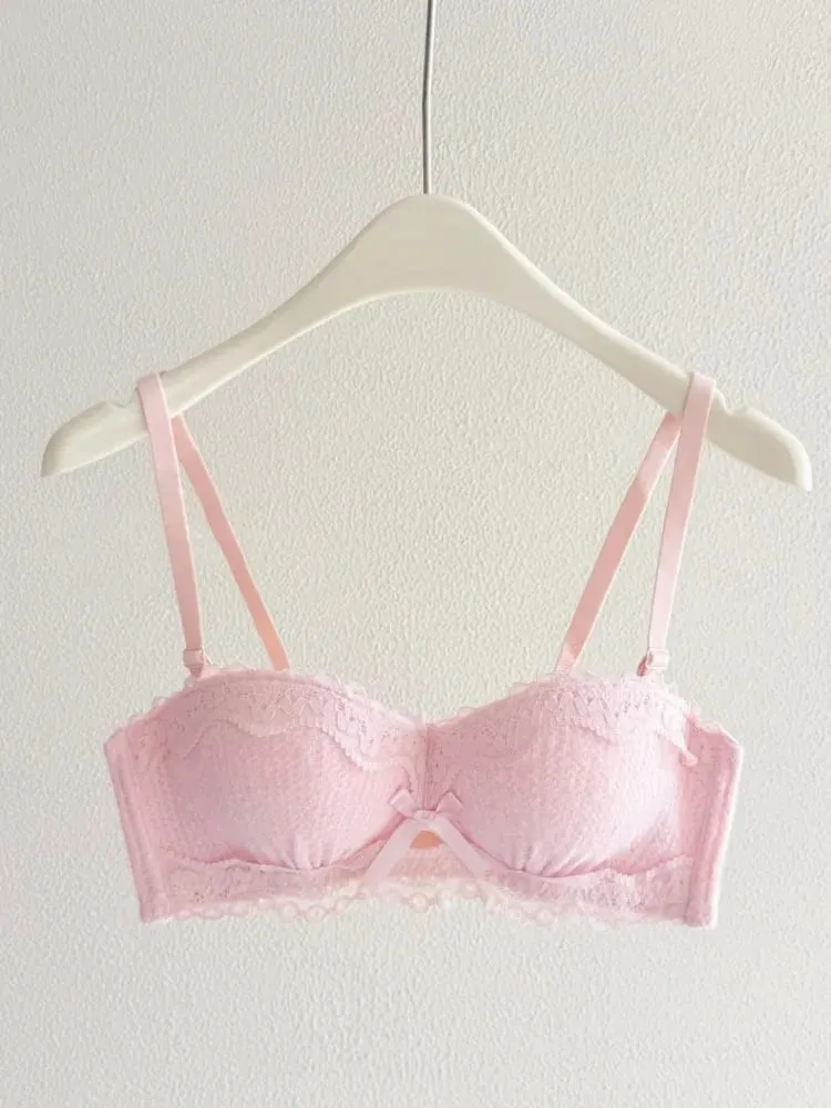 Lace Sexy Lingerie Set Push Up Thick Padded Small Breast Enhance Shaping Half Cup Bra Concealed Brief Intimates Underwear