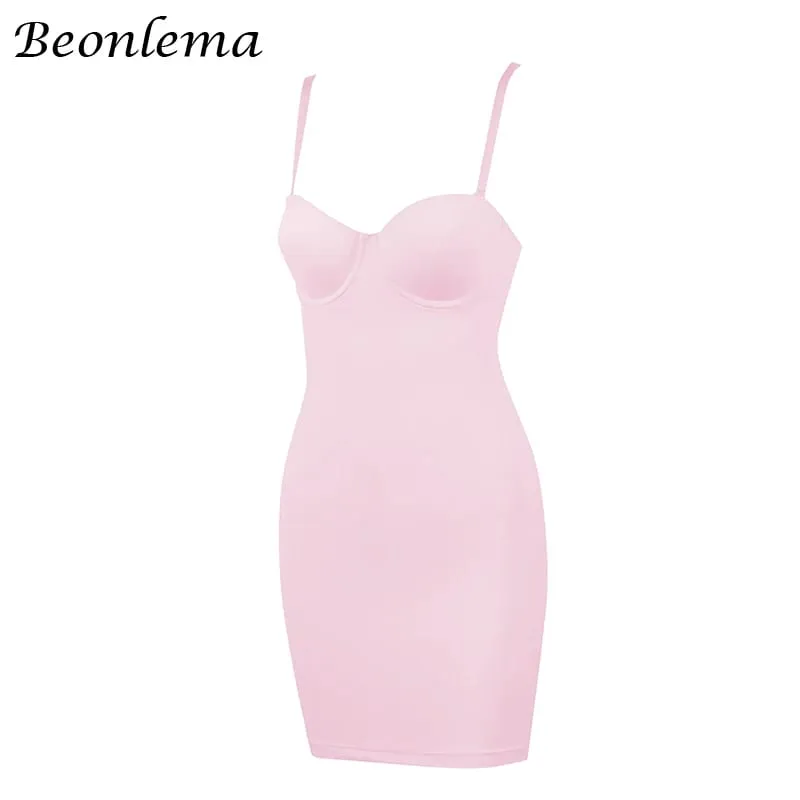 שמלת Bodycon קצרה ללא משענת סקיני רצועות מוצקות קז'ואל סקסית ללא שרוולים קיץ גבוהה מותן מועדון מיני שמלות דקות נשים בייסיק