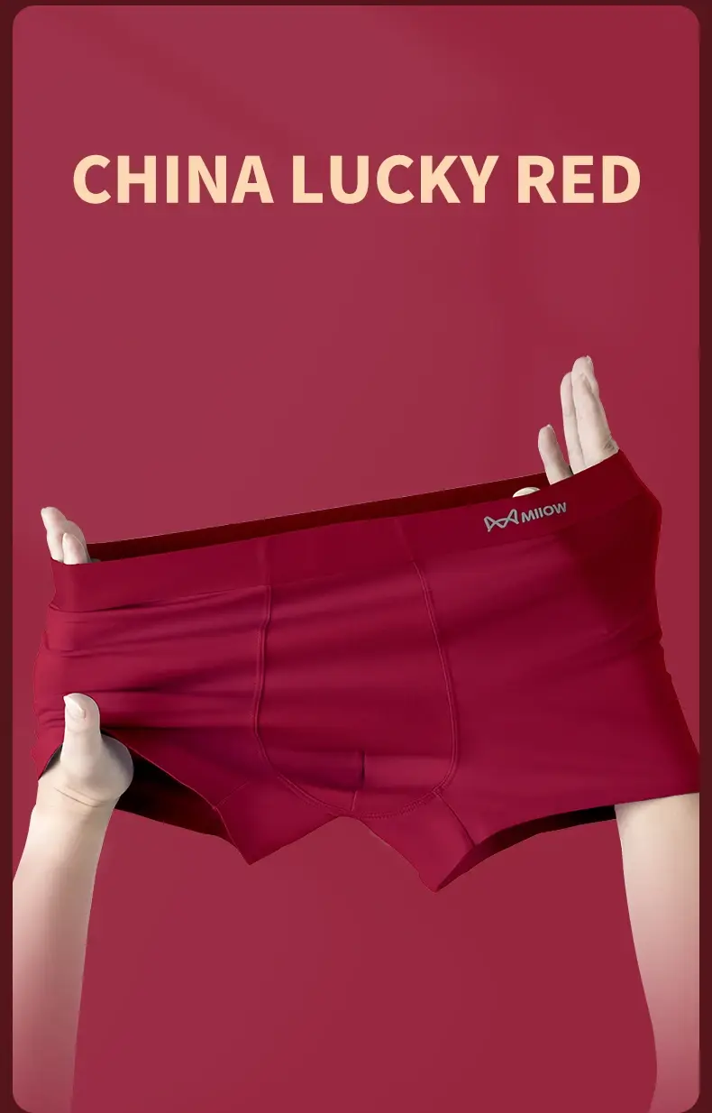 MiiOW 3Pcs Autumn Winter Cotton Men Underwear Lucky Red Men's Panties 7A Antibacterial Men Underpants Breathable Man Boxershorts