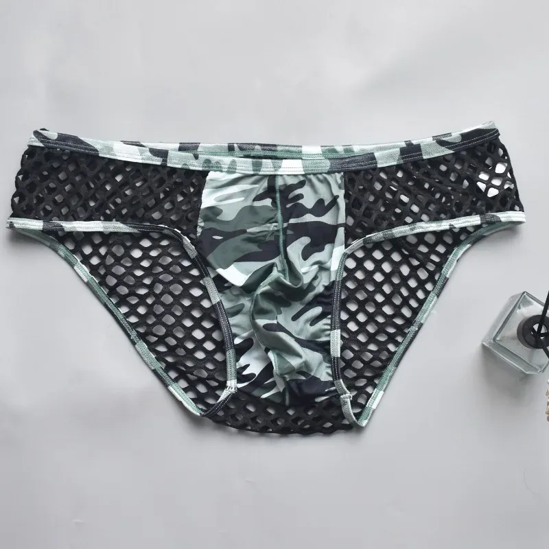 Man Underwear Mens Sexy Briefs Underpants Sissy Panties Camouflage U Pouch Hombre Slips Mesh Breathable Men's Lingerie Cuecas