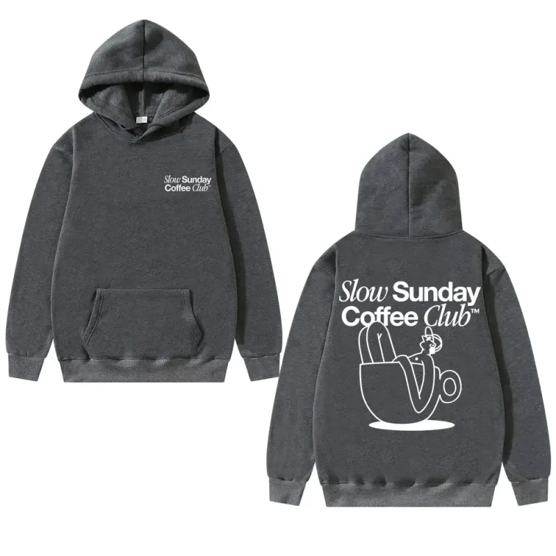 Unisex Slow Sunday Coffee Club Pull à capuche Funny Meme vintage Casual Streetwear Sweatshirt, plusieurs couleurs disponibles