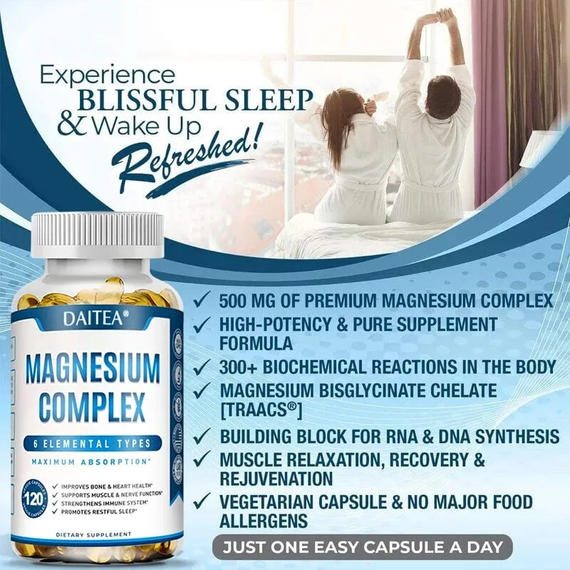 Magnesium Complex Capsule Supplement Supports Nervous System Muscle Cardiovascular and Bone Health Helps Sleep Boosts Energy