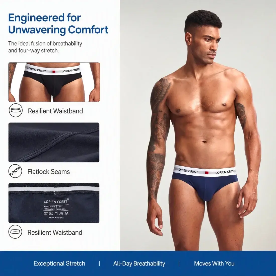 3Pcs Low Waist Men's Cotton Briefs, No‑Fly U‑Pouch Sports Underwear, Sexy Elastic Breathable Daily Underpants Male