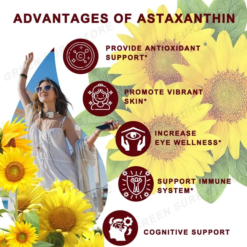 24 MG Liposomal Astaxanthin Capsule - Paginhawahin ang Pagkapagod sa Mata Pagbutihin ang Sensitibong Balat Ibalik ang Muscle Function Pagandahin ang Immunity