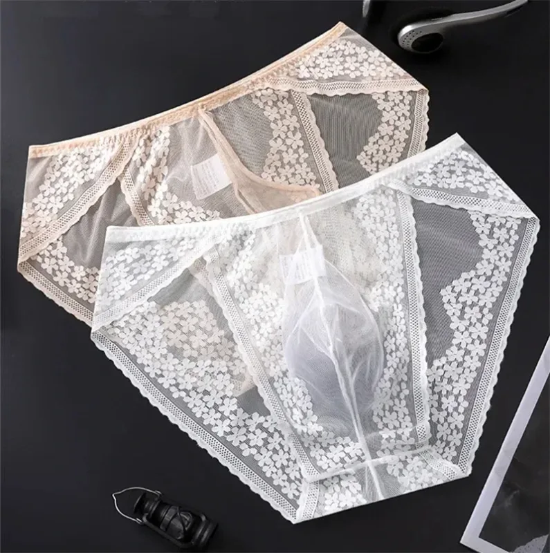 Men Ice Silk Lace Underwear 3D Convex Bag Plus Size Sexy Lingerie Calzoncillos Hombre Tangas Breathable Male Sleepwear