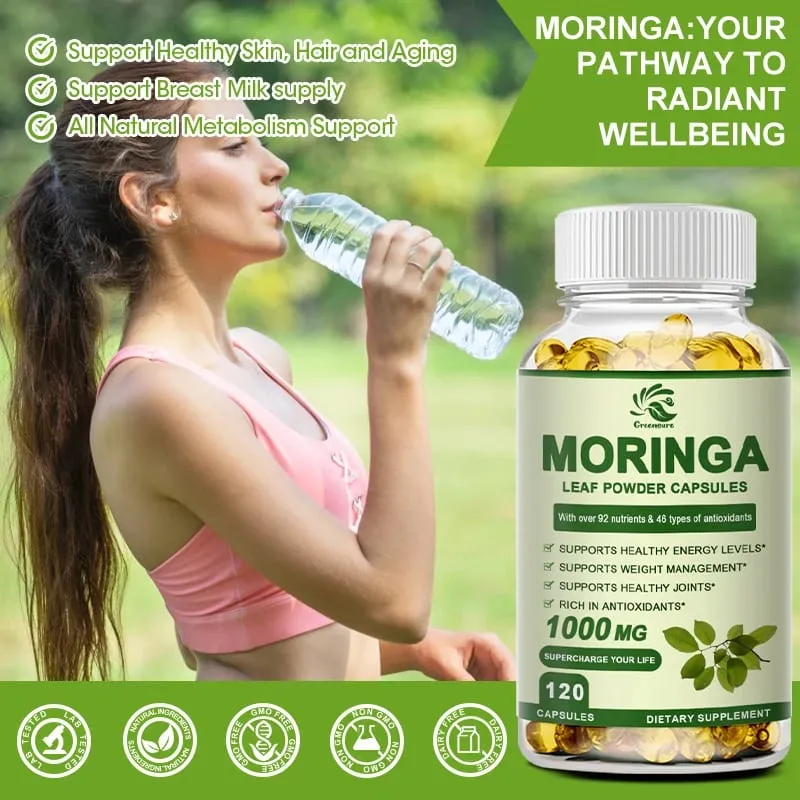 Greensure Moringa Oleifera 1000 mg Capsules Extra Potency 50:1 Extract Energizing Antioxidant 60/120 Vegetarian Capsules