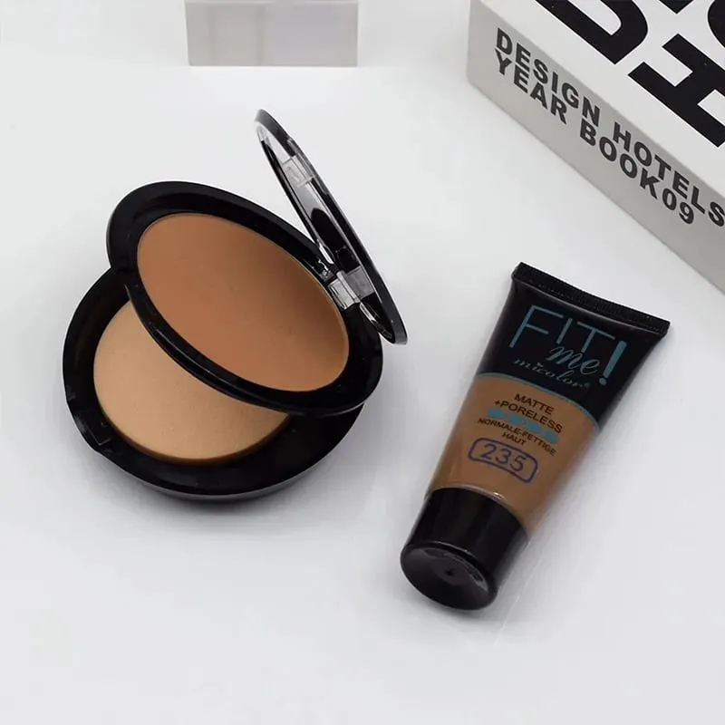 Micolor Fit Me 2 IN 1 Poreless Powder & Liquid Foundation Full Coverage Liquid Concealer Scars Dark Circles Acne Cosmetic Set