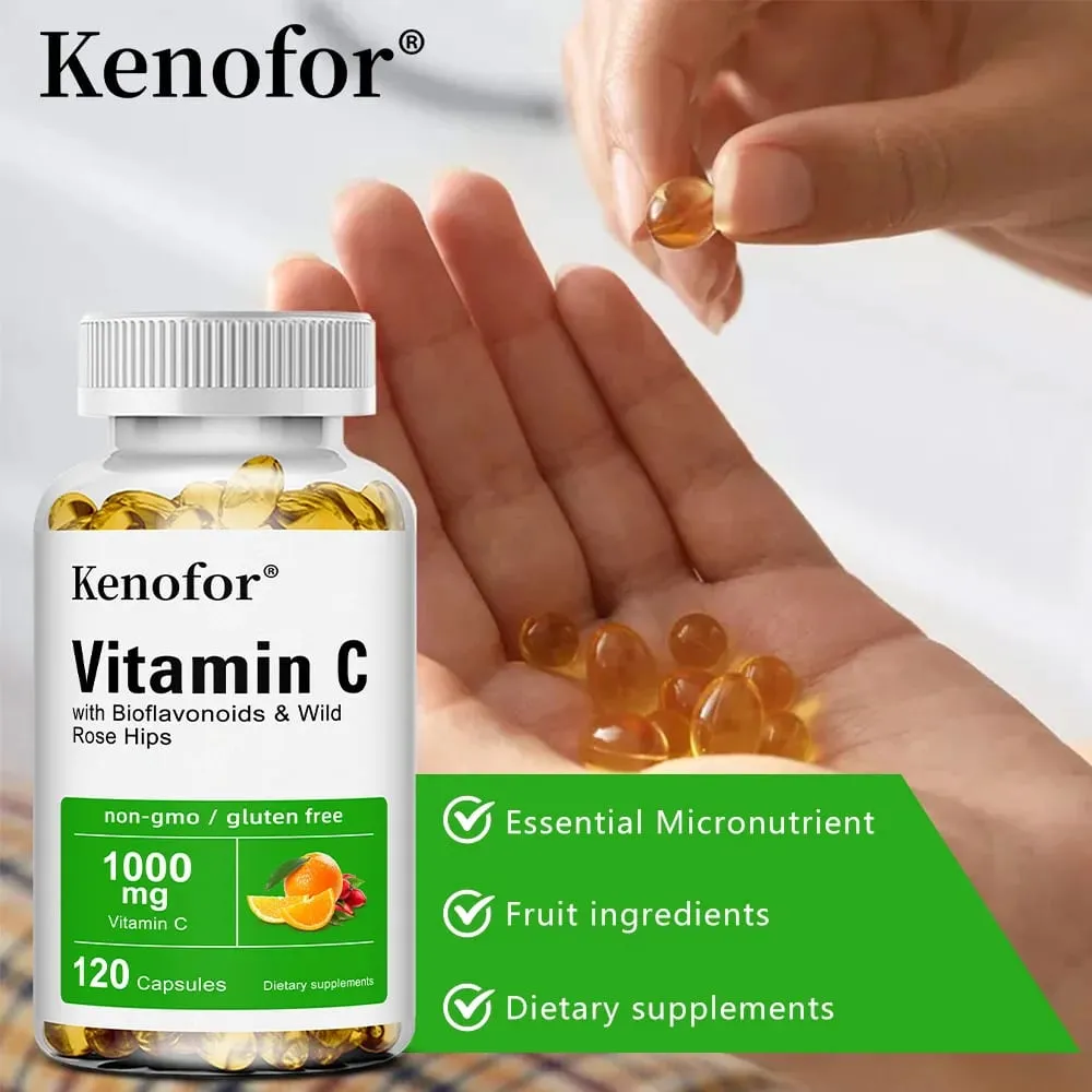 Vitamin C 1000 Mg - with Citrus Rosehip Immune Support Collagen Production Skin Health Antioxidant 120 Capsules