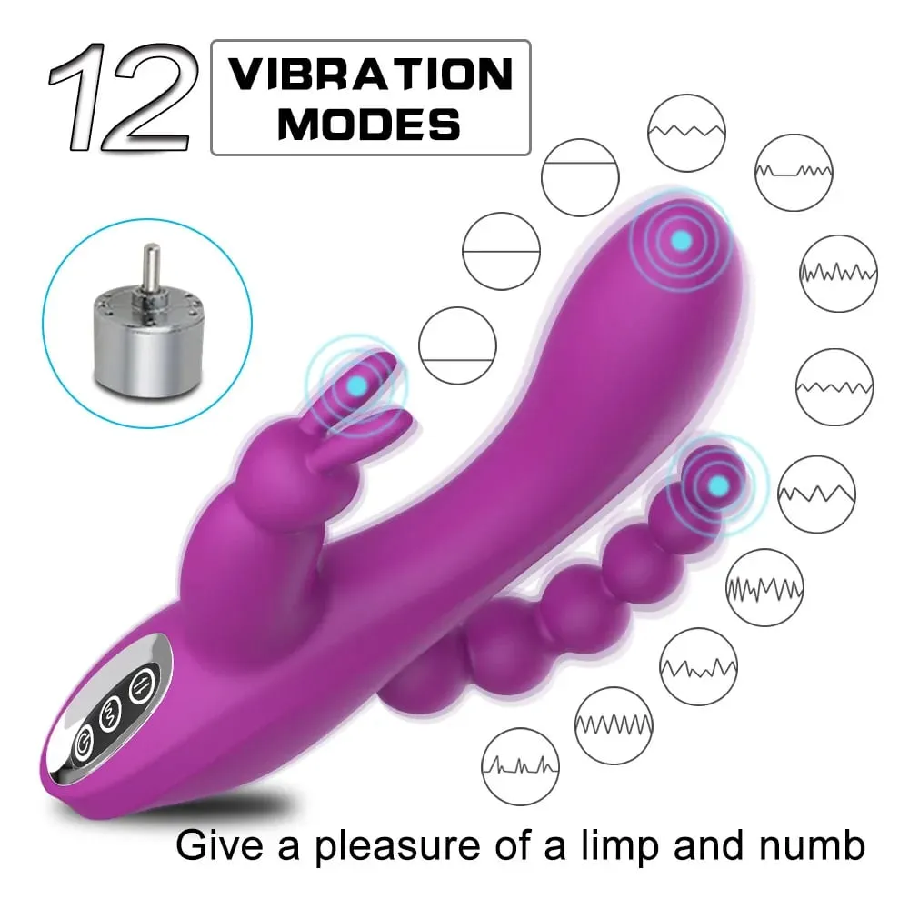 12 Λειτουργίες G Spot Rabbit Vibrator Clitoral Stimulator Πρωκτικό μασάζ τριπλής καμπύλης Πρωκτικές χάντρες Παιχνίδια σεξ για γυναίκες Ζευγάρια Dildo