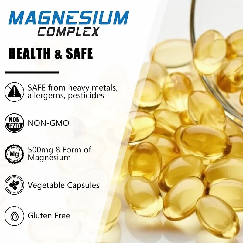 Magnesium Complex Capsule Supplement Supports Nervous System Muscle Cardiovascular and Bone Health Helps Sleep Boosts Energy