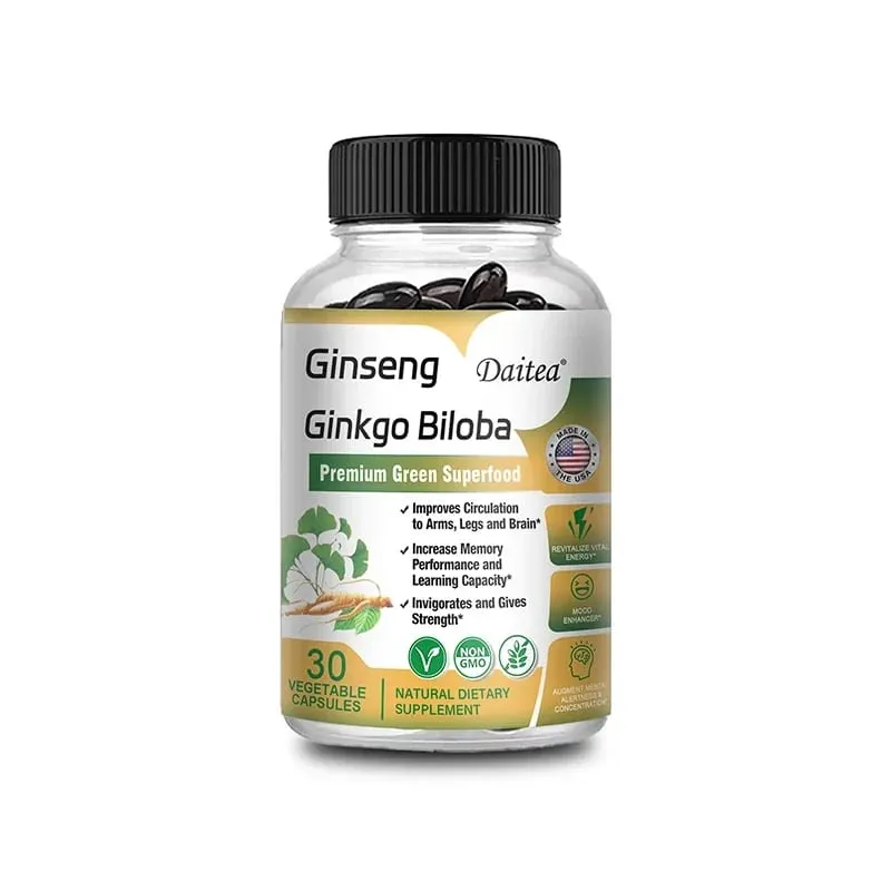 Premium Ginseng + Ginkgo - Nootropic Brain Supplement Memory & Concentration Circulation & Energy Boost 120 Capsules