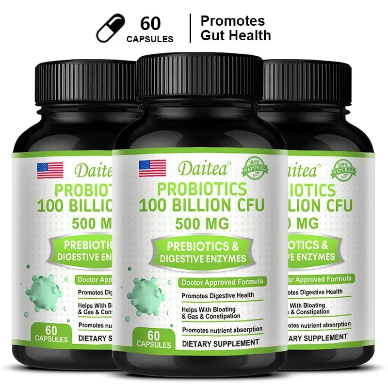 Probiotics 100 Billion CFU na may Prebiotics at Digestive Enzymes Gut Health Digestion Bloating Relief at Immune Support