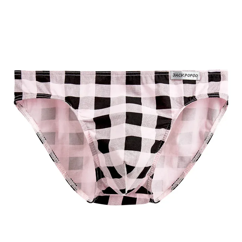 Fashion Plaid Underwear Cotton Soft Elastic Men Briefs Breathable Comfortable Youth Underpants Mens Sexy U Bulge Pouch Panties