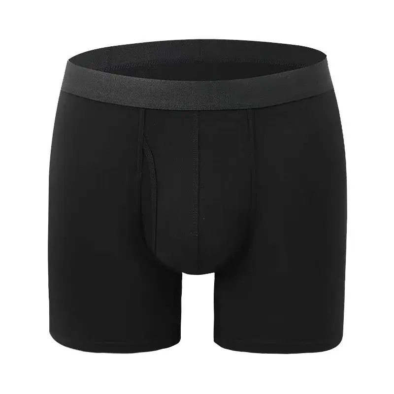 Big Pouch Men Bamboo Fiber Boxer Briefs Breathable Underwear With Fly Opening Mid Waist Sports Trunks Moisture Wicking Soft Cool