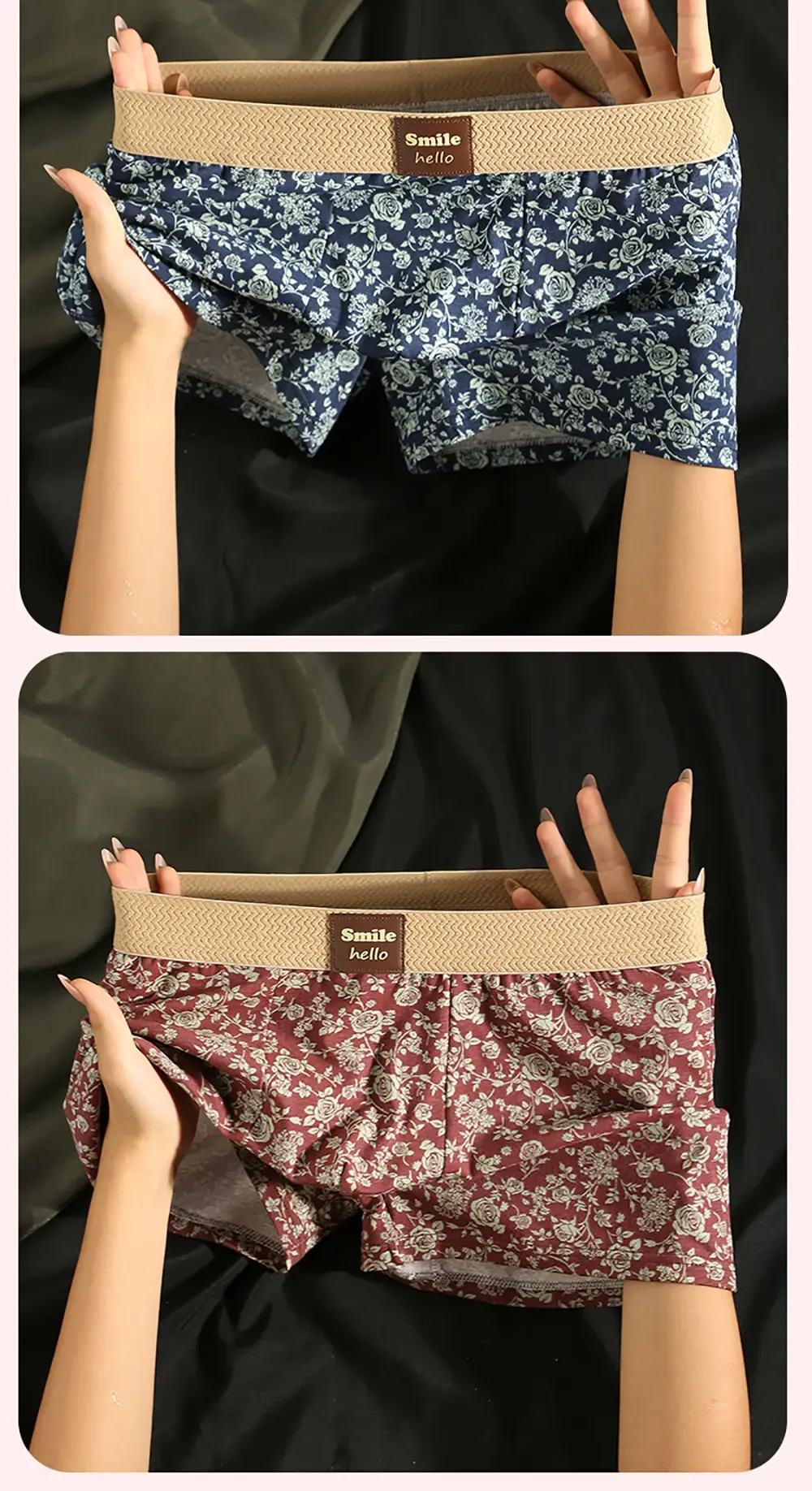 3PCS/Pack Romantic Rose Print Men's Panties Cotton Soft Comfortable Breathable Boxer Homme 3D Large Space Pouch Men Underwear