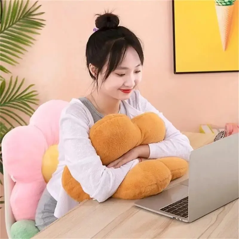 Praktikus 35 cm-es Kawaii színes virágos plüsspárna párna, puha napraforgó növényi szőnyeg, töltött kanapéágy alvó háttámla dekorációval