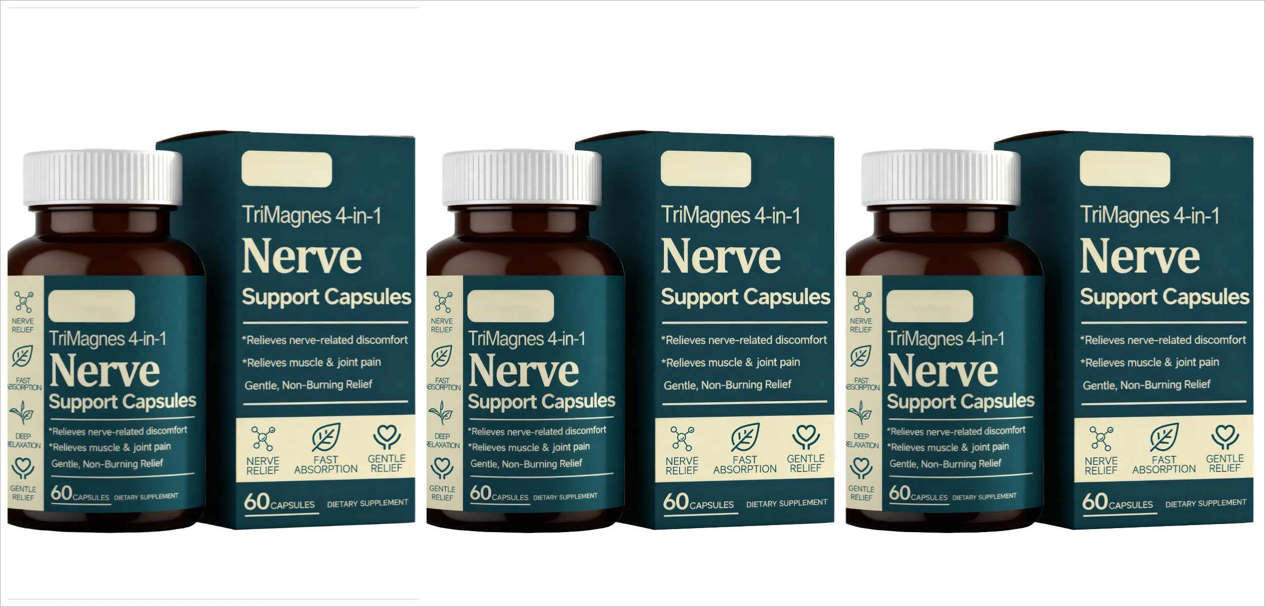 4-in-1 Magnesium Nerve Support Capsules na may Citrate Glycinate Malate at Turmeric Extract na 60 CT Fast Absorption Formula