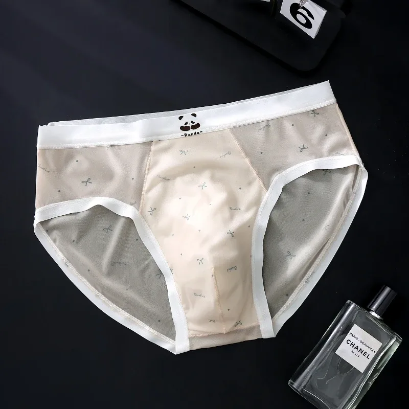 Men's Briefs Ultra-Thin Ice Silk Seamless Panties Floral U Convex Pouch Underwear Sissy Lingerie Transparent Underpants