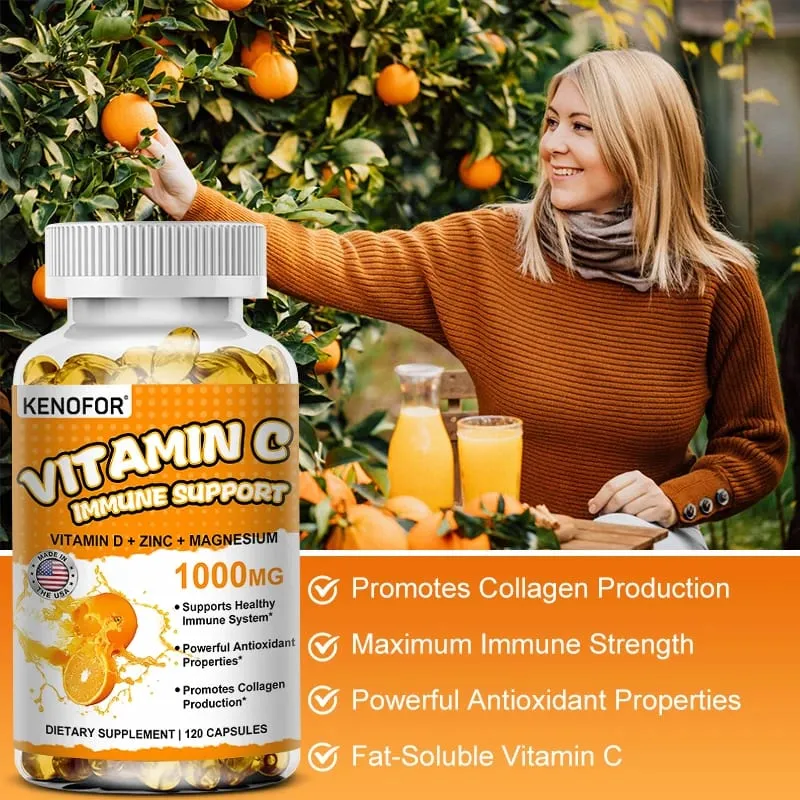 Vitamin C Supplement for Immune Support & Antioxidant Protection Vegan Friendly Non-GMO Gluten Free 30/60/120 Capsuels