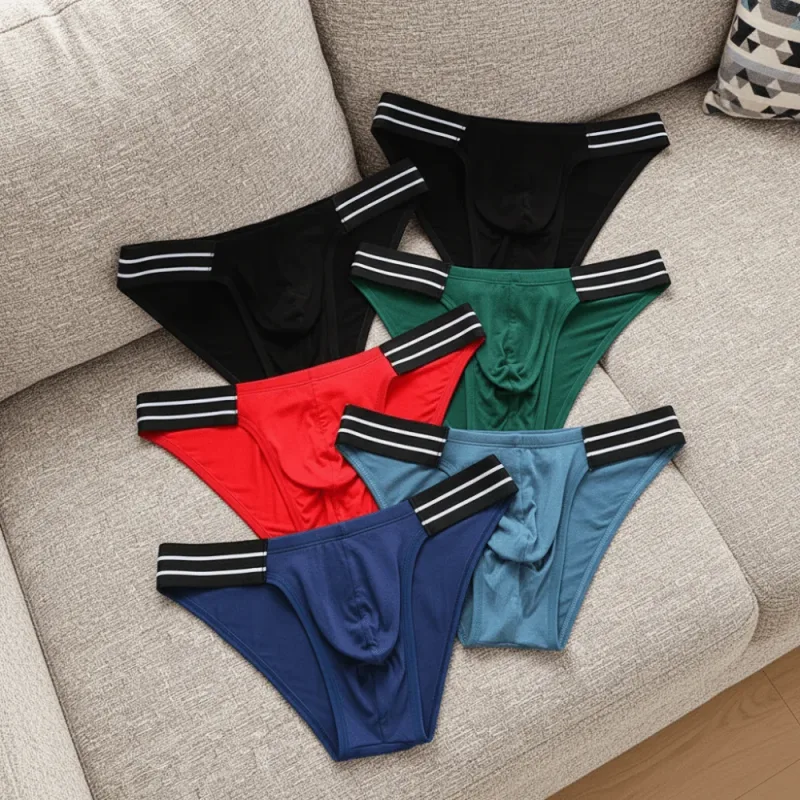 Underpants Lingerie Men's Triangle Panties Stripe Breathable Men Thin Briefs Mid Waist Large Size Underwear for Men Gifts