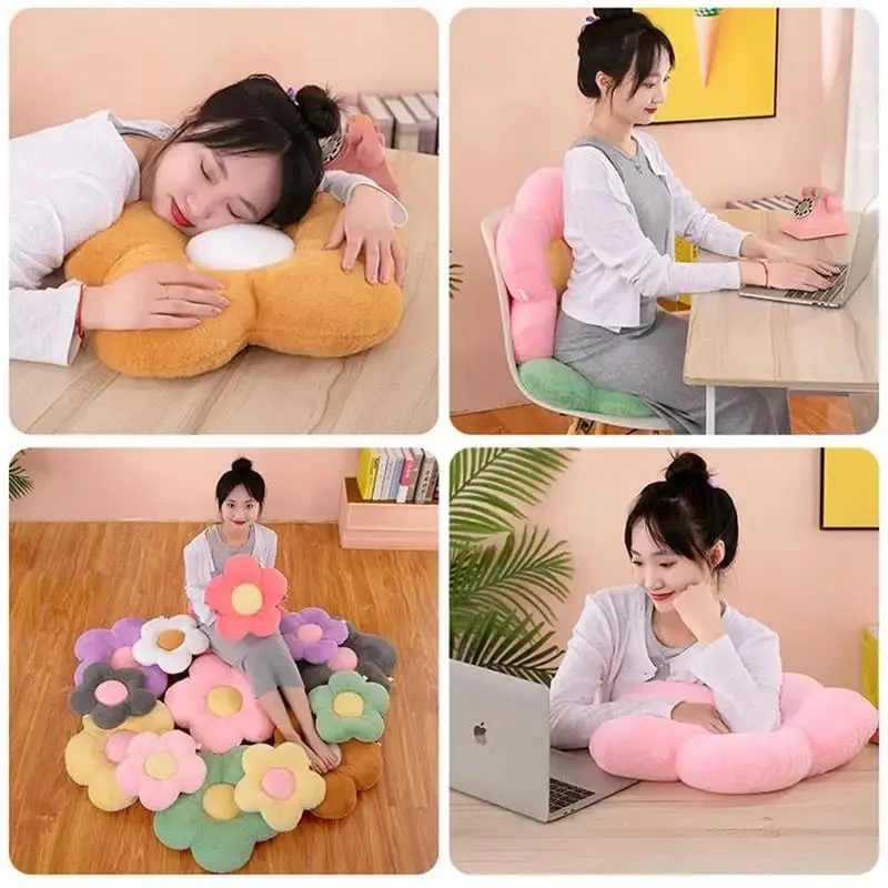 Praktikus 35 cm-es Kawaii színes virágos plüsspárna párna, puha napraforgó növényi szőnyeg, töltött kanapéágy alvó háttámla dekorációval