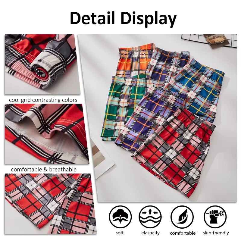3PCS Grid Casual Men's Boxer Short Comfortable Breathable Home Sleep Pants Personalized Interesting New Male Underwear S-XXL