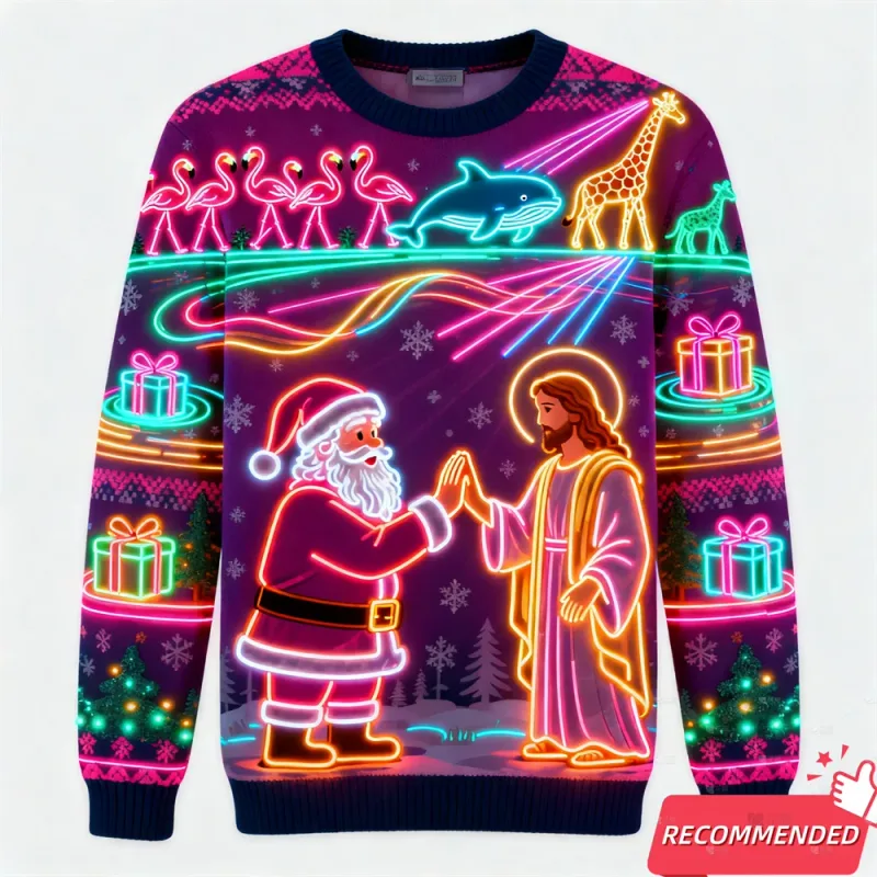 Cahaya Neon Palsu 3D Bercetak Hodoh Xmas Sweater untuk Wanita Lelaki Pakaian Merry Christmas Snowman Lucu Santa Jesus Pullovers Tracksuit