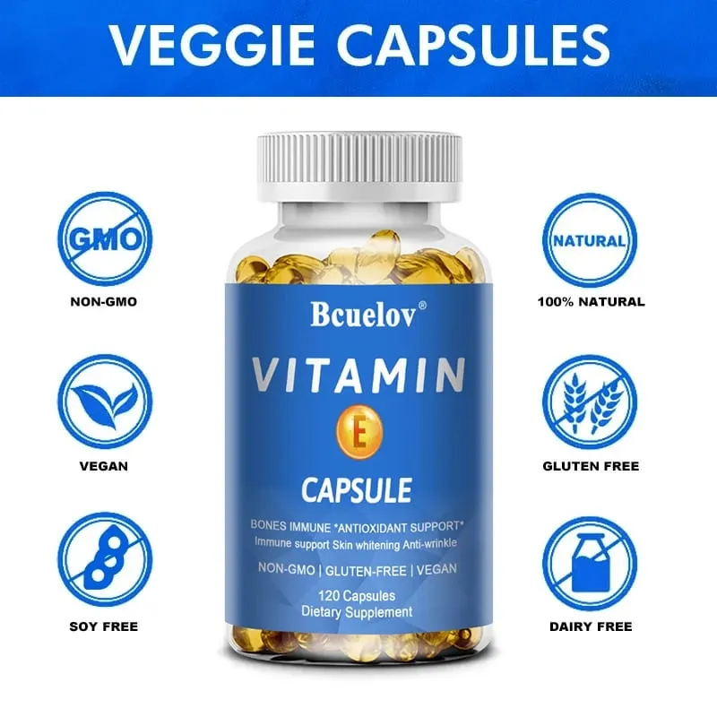 Bcuelov Vitamin E Softgels Antioxidant Supplements Easily Absorbed - Supports Skin Heart & Immune Health Capsules Non-GMO