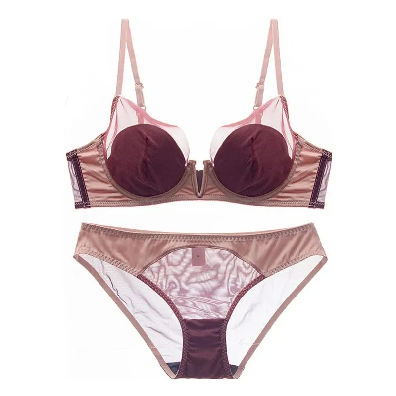 French Mesh Sexy Smooth Underwear Push-up Thin Cup Bra Soft Underwire Bra