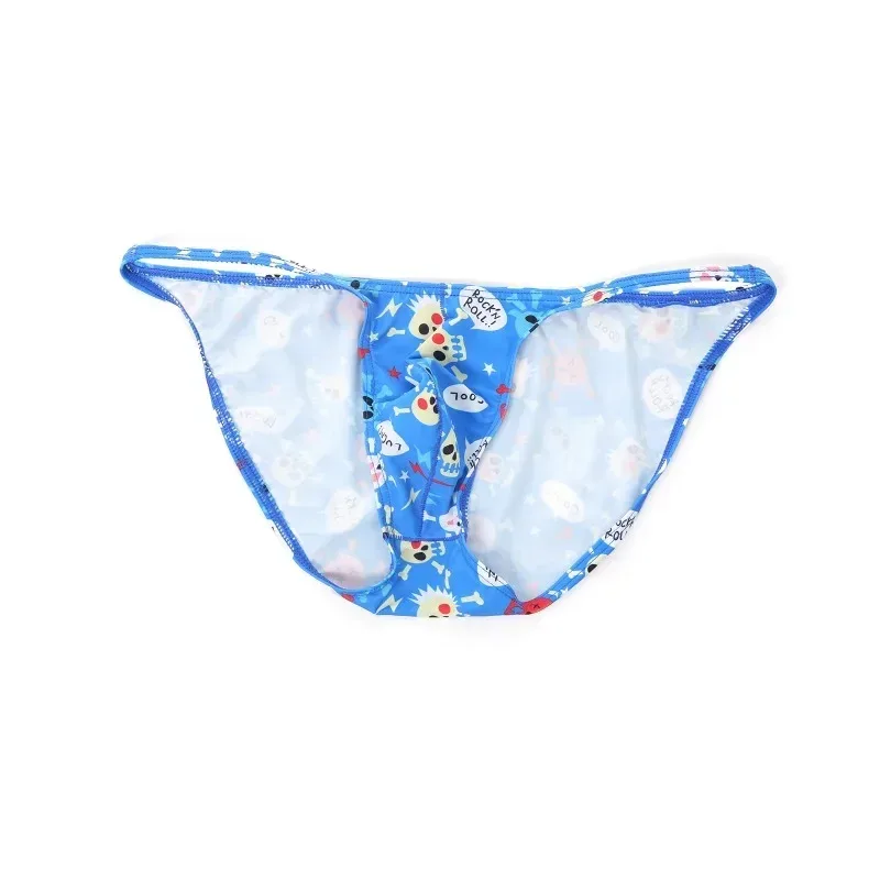 Men's Sexy Swim Briefs Maillot De Bain Bikini Swimsuit With Cool Funny Skull Print for Surf Beachwear Swimming Trunks