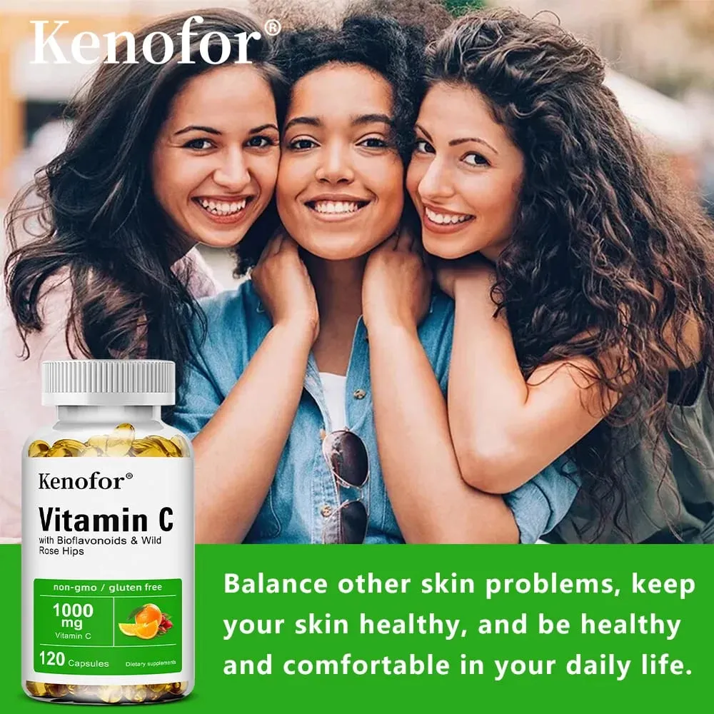 Vitamin C 1000 Mg - with Citrus Rosehip Immune Support Collagen Production Skin Health Antioxidant 120 Capsules