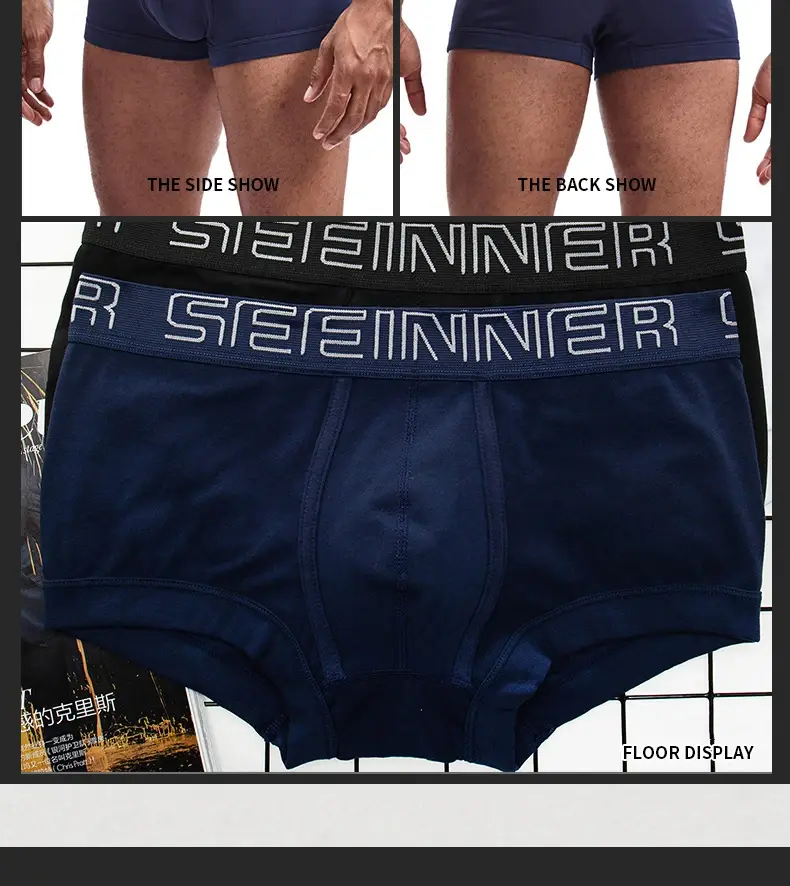 Seeinner Mens Boxer กางเกงขาสั้นผ้าฝ้าย U กระเป๋านูนชุดชั้นในนุ่มสบายกางเกง Cueca Masculina M-XXL สีดำสีขาวสีเทา