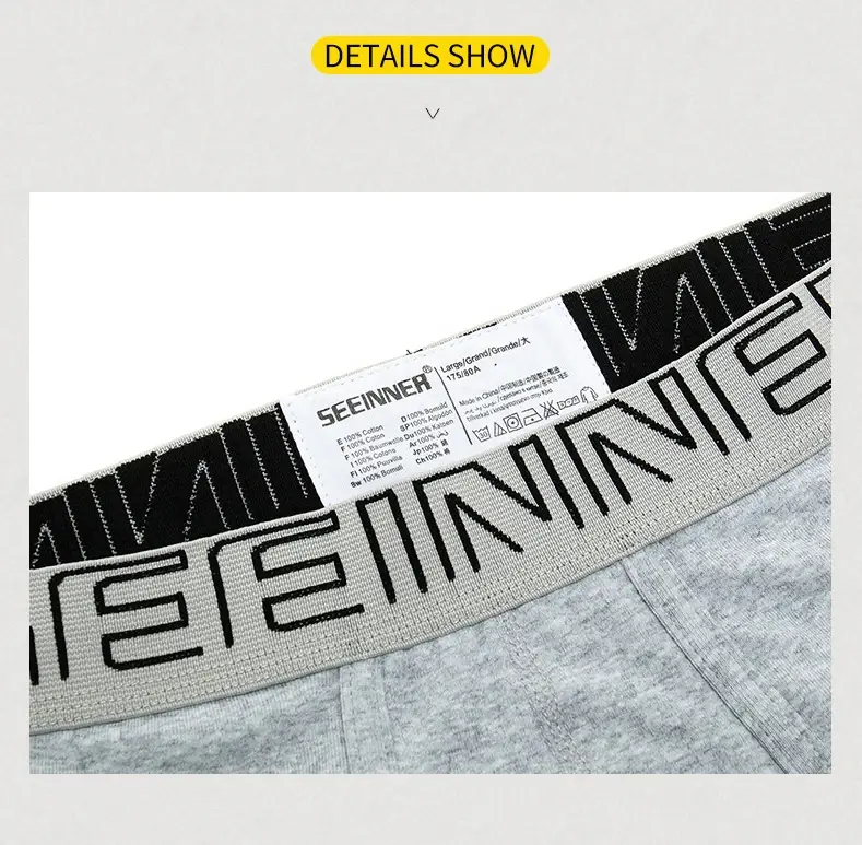 Seeinner Mens Boxer กางเกงขาสั้นผ้าฝ้าย U กระเป๋านูนชุดชั้นในนุ่มสบายกางเกง Cueca Masculina M-XXL สีดำสีขาวสีเทา