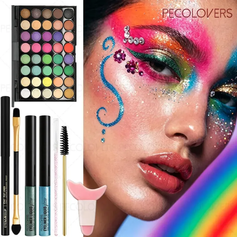8 ΤΕΜ/ΣΕΤ Eyeshadow Palette Sparkle Liquid Eyeliner Black Eyeliner Eye Brushes Halloween/Christmas/Parties Σετ Μακιγιάζ Beauty