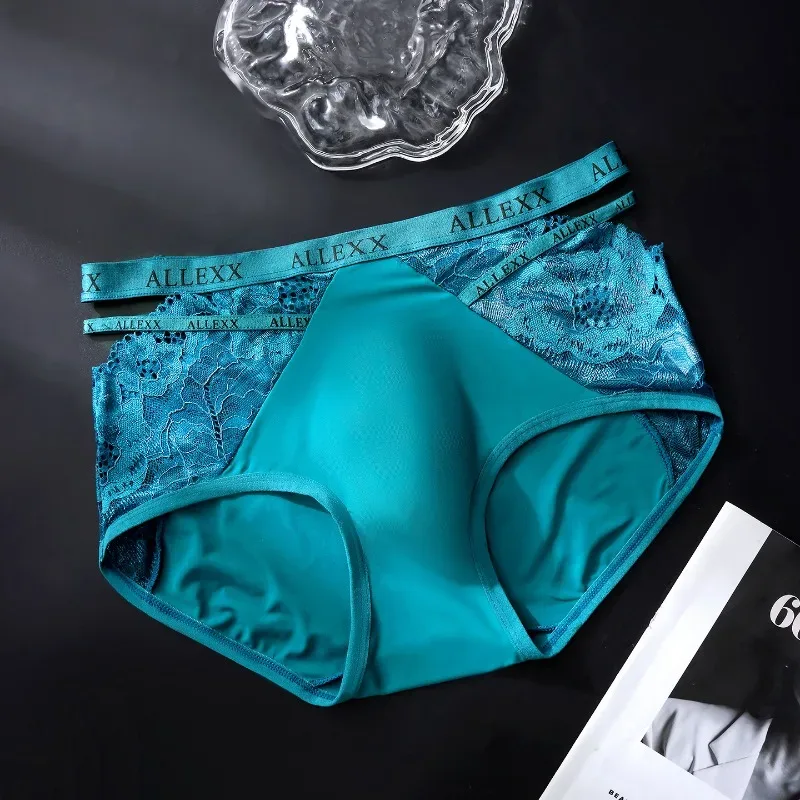 Women Panties for Men Sexy Lace Hollow Waist Briefs Breathable U Convex Pouch Underpant Soft Lace Ice Silk Splicing Underwear