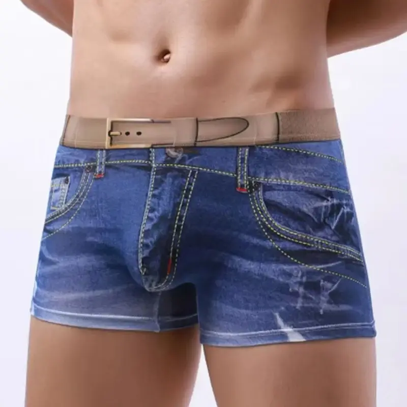 1PC Men's Briefs Boxer Briefs Cotton 3D Denim-Printed Boxer Briefs Fashionable and Sexy