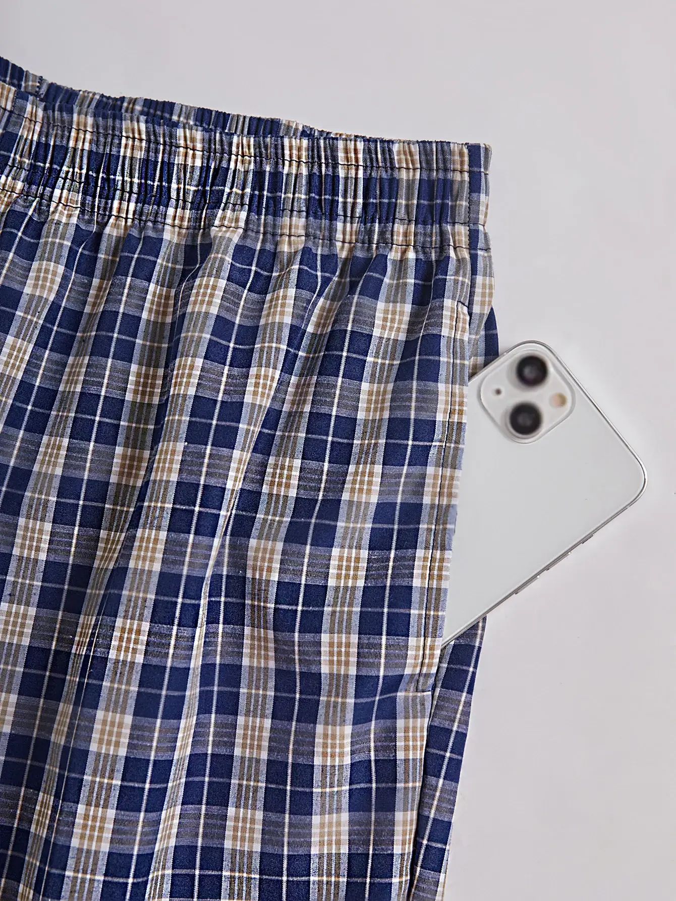 Men's Long Beach Flat Corner Pants Casual Checkered Elastic Waistband Comfortable Home Casual Sleeping Youth Boxing Pants Mens