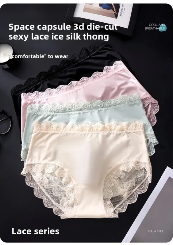 Men Sexy Luxury Ice Silk Briefs Scalloped Floral Lace Splicing 3D Contour Pouch Ultra Thin High Elastic Nightwear Underwear