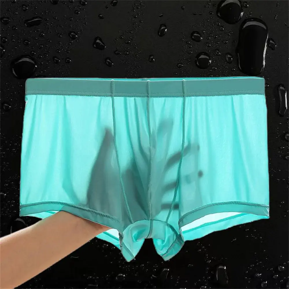 Boxers transparentes homens de seda gelo secagem rápida troncos masculinos verão sem costura roupa interior ultra-fino plus size shorts