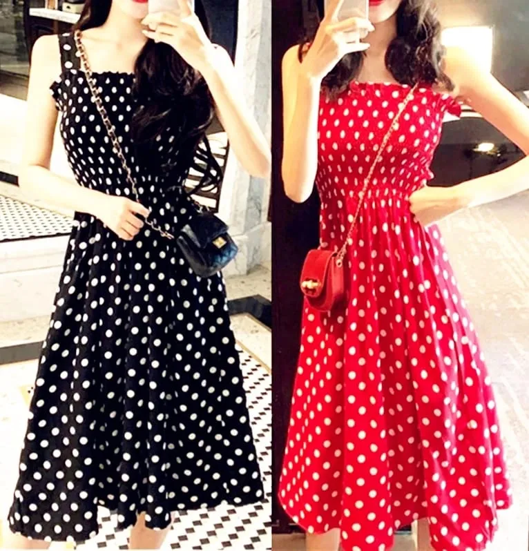Nyári Befree Beach Long Vintage Dots alkalmi fodrok Elegáns Maxi Szíj Camis Selymes 5XL Ruha Vestidos Szexi Női