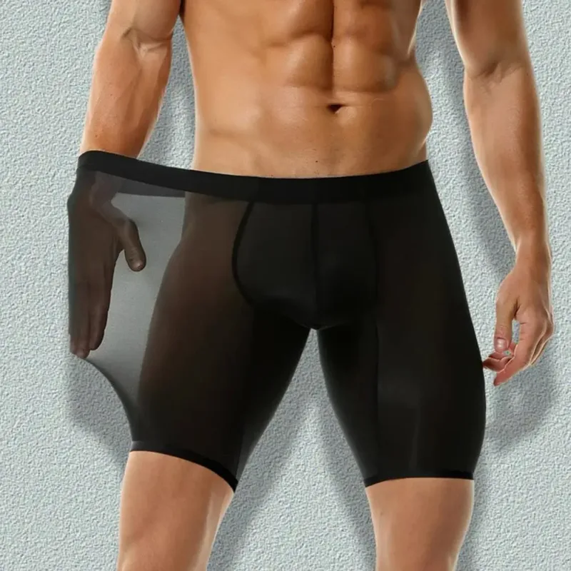 Men Boxer Underwear Elastic Mid-Waist Design Breathable Ultra Thin Seamless Shorts Panties Patchwork Color U-Convex Panties